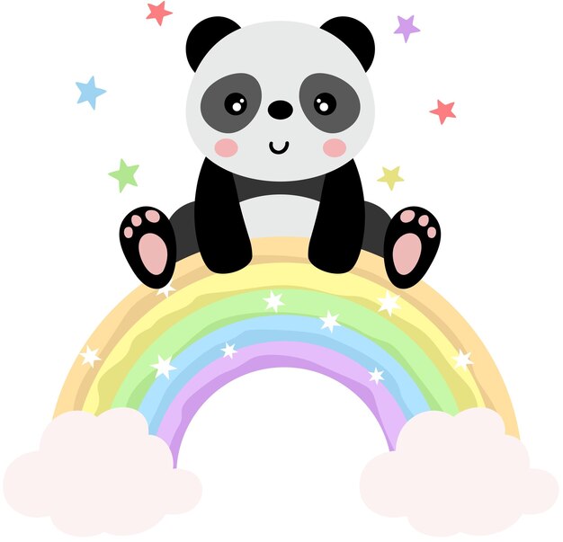 Happy panda on top of the rainbow