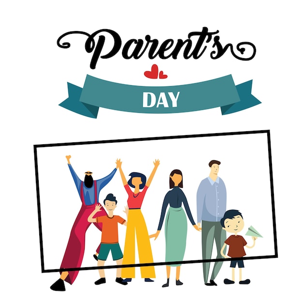 Счастливый День Родителей Поздравительных Открыток Винтаж Векторный Шаблон Дизайна Фоновой Иллюстрации