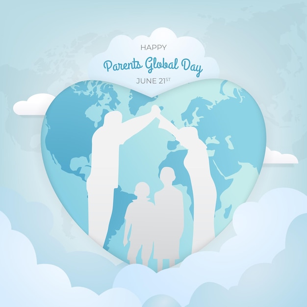 Happy parents global day 21 giugno illustrazione con cuore a forma di su sfondo blu