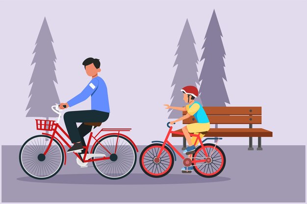 Happy Parents with his child riding bike together Leisure activities concept Vector illustration