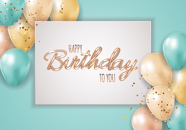 Happy Party Birthday Background with Realistic Balloons and Frame.