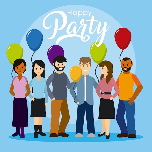 Happy party card young people celebration cartoons