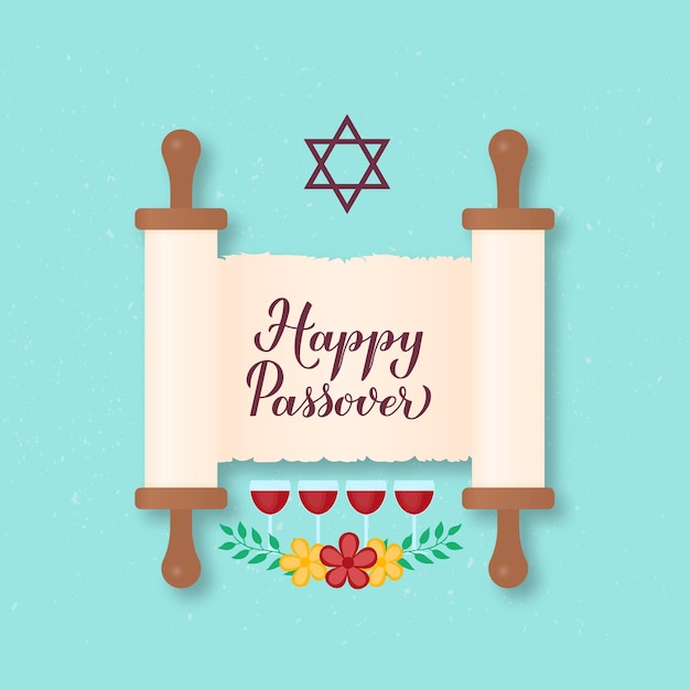 Happy Passover calligraphy hand lettering on old scroll paper Jewish holiday Easter Easy to edit vector template for greeting card typography poster banner invitation postcard flyer sticker