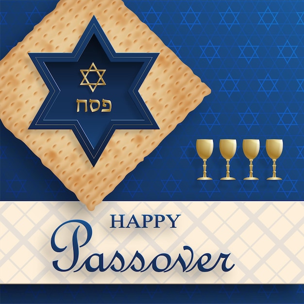 Happy passover card, the pessah holiday with nice and creative jewish symbols and gold paper cut style on color background for pesach jewish holiday (translation : happy passover)