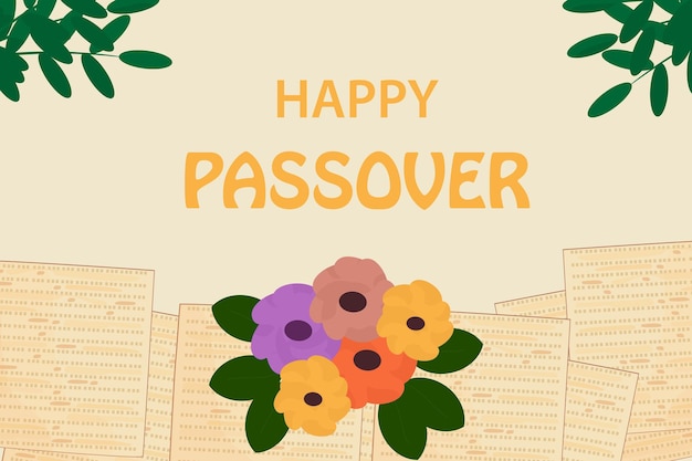 Happy Passover greeting card Traditional Jewish matzah and a bouquet of roses on a light background