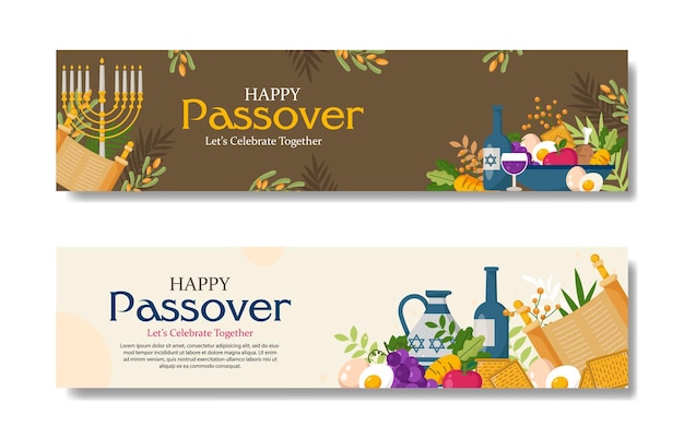 Vector happy passover horizontale banner collectie voor achtergrond en poster sjabloon