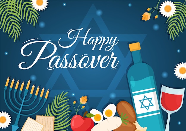 Happy passover illustration with matzah and pesach jewish holiday in cartoon hand drawn template