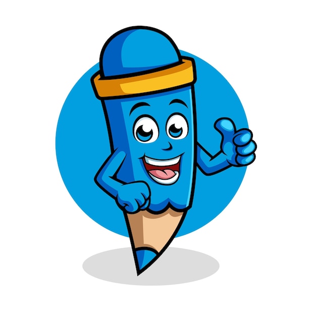 Happy Pencil cartoon character giving thumbs up mascot vector illustration