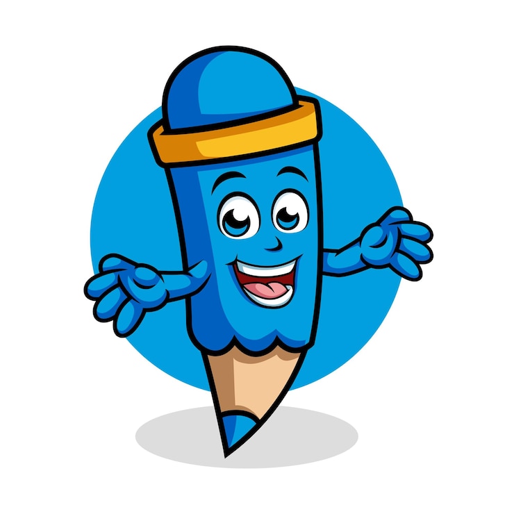 Vector happy pencil cartoon character surprising pose mascot vector illustration