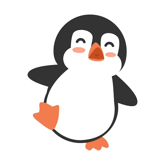 Happy penguin cartoon icon in flat style