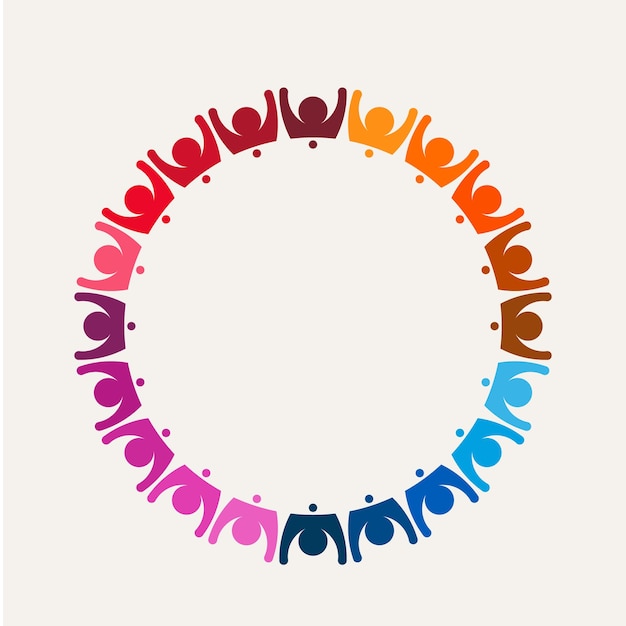 Vector happy people circle logo with 32 persons in white background