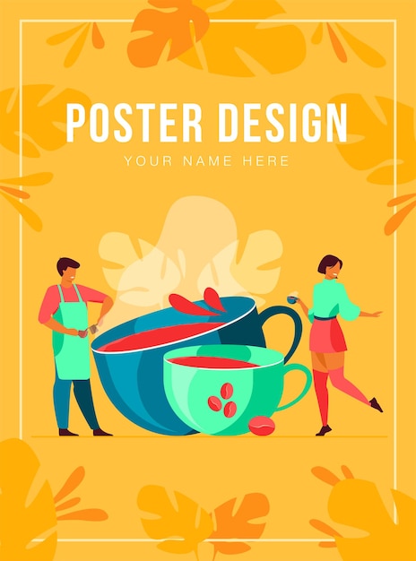 Vector happy people drinking black coffee poster template