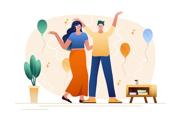 Happy people gradient concept with people scene in the flat cartoon style Young couple having fun