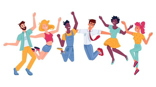 Vector happy people jumping smiling in joy and fun