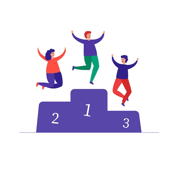 happy people on a pedestal, the concept of victory.