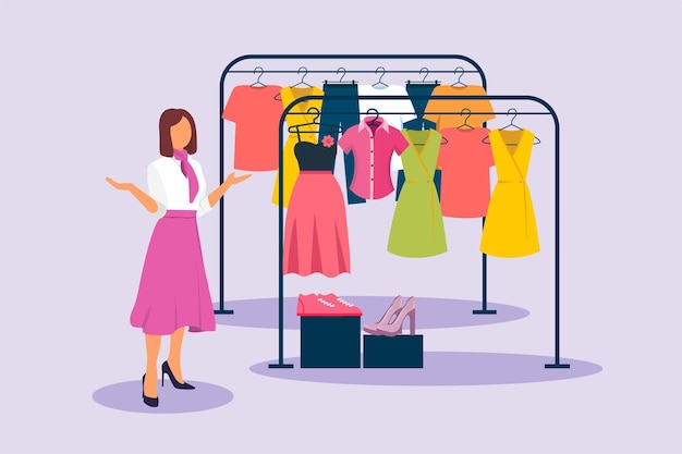Happy people shopping at mall Shopping concept Colored flat vector illustration isolated