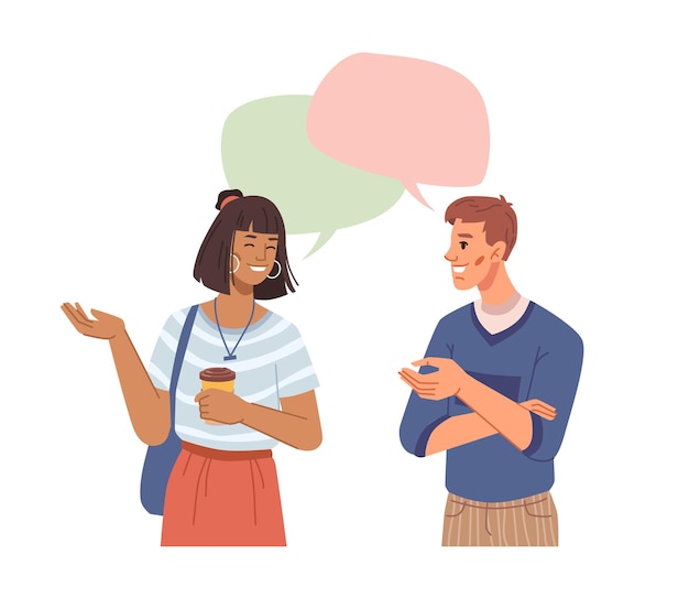 Happy people talking speech bubbles over head