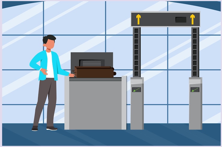 Vector happy people traveling at airport concept of passenger activities at the airport colored flat vect
