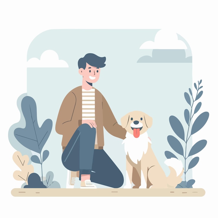 Vector 幸せな人と犬のベクトルイラスト