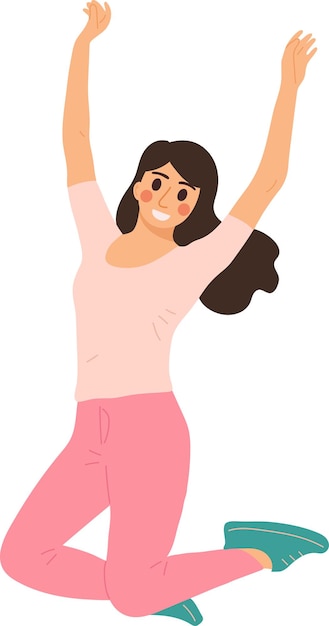 Vector happy people woman celebrating and jumping party character illustration graphic cartoon art card