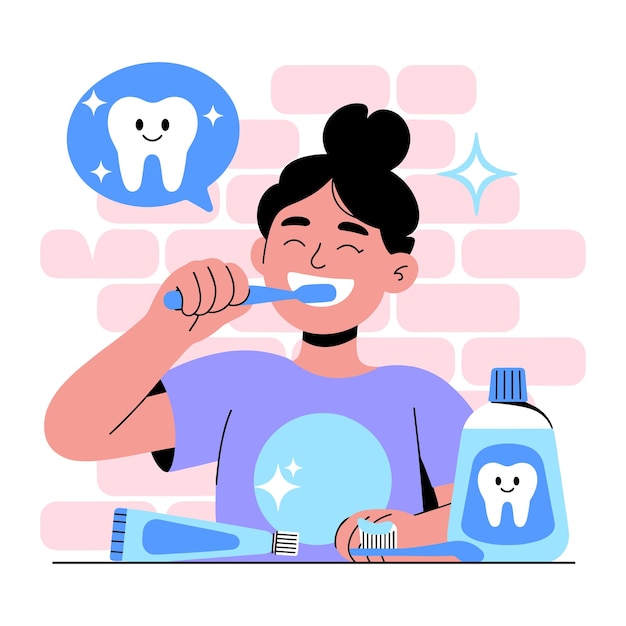 Happy Person Brushing Teeth Vector