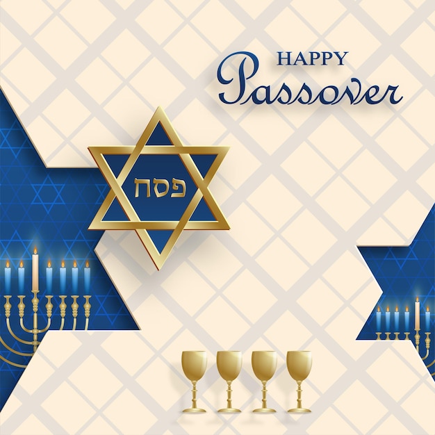 Vector happy pesach-kaart, de pessah-vakantie met mooie en creatieve joodse symbolen en goudpapier gesneden stijl op een achtergrond in kleur voor de pesach-joodse feestdag (vertaling: happy pesach)