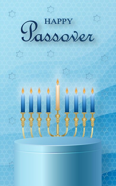 Happy pessah podium stage for the passover holiday with nice and creative jewish symbols and gold paper cut style on color background for pesach jewish holiday