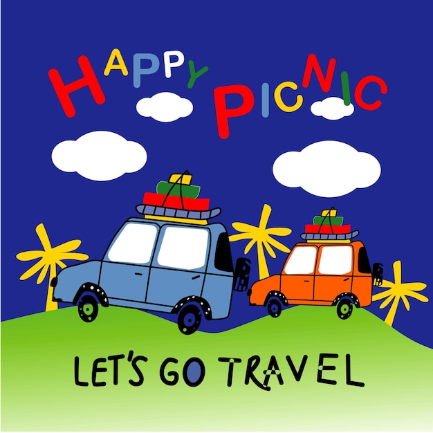 happy picnic design cartoon vector illustration