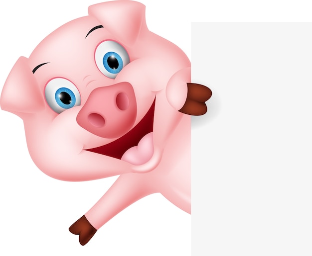 Вектор Счастливый мультфильм свиньи со знаком