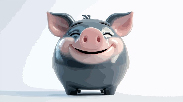 Vector happy pig smiling icon in wide angle centered composition for design projects