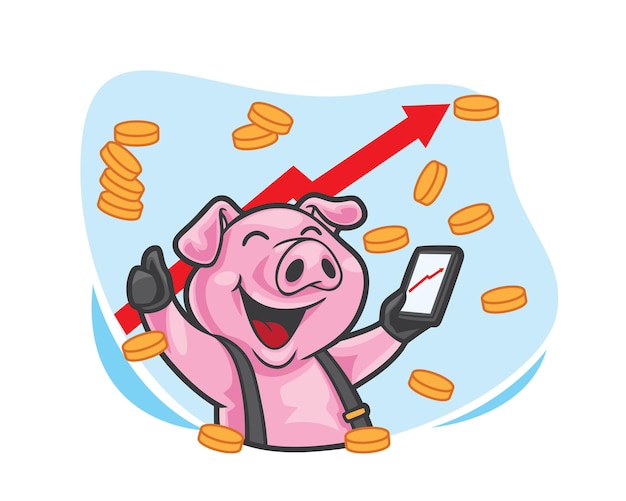 Happy pig trading vector illustration