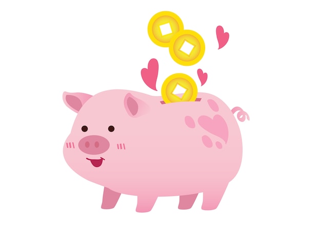 Happy pink piggy bank saving investment