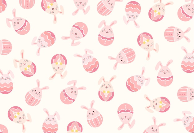 Happy pink rabbit doll fun wink eye emoji illustration Repeated seamless pattern
