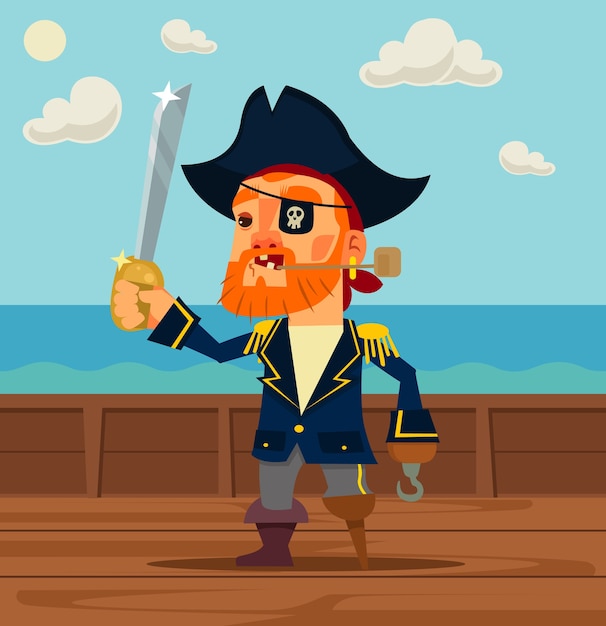 Happy pirate captain character.