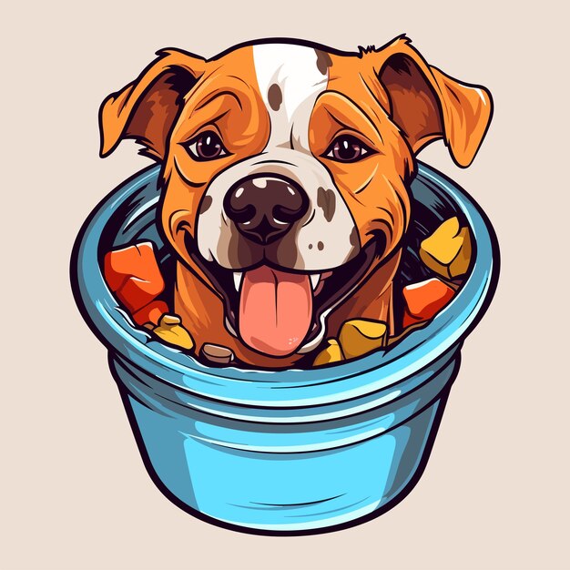 Happy pitbull dog inside trash can vector illustration