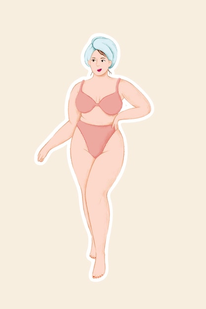 Vector happy plus size girl with hair wrap towel in a lingerie vector