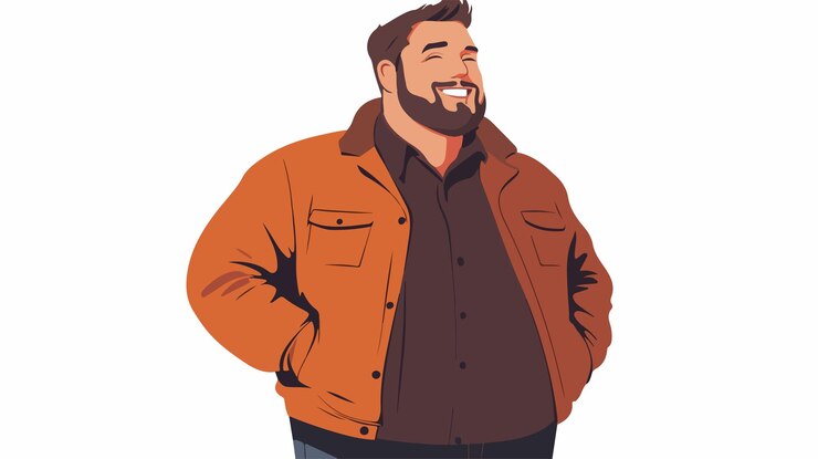 Vector happy plus size man portrait in jacket flat vector illustration