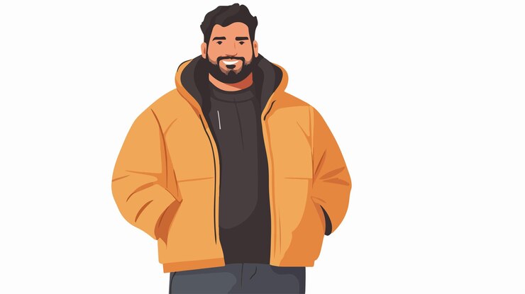 Vector happy plus size man portrait in jacket flat vector illustration