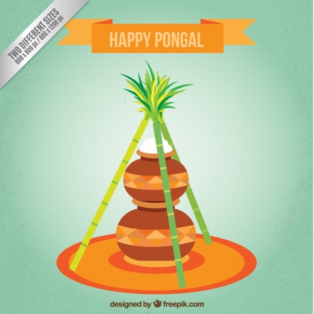 Vector happy pongal background with rice pots