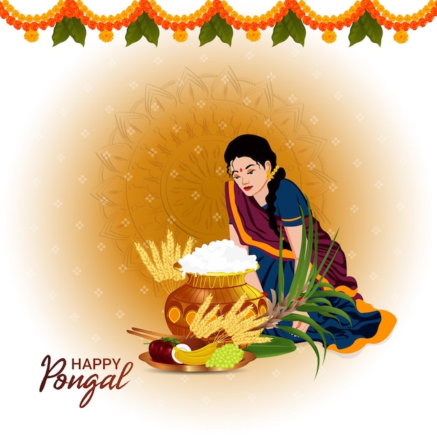 Happy pongal celebration background with vector illustration and background