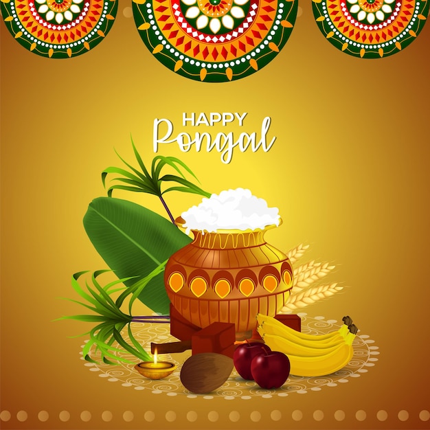 행복 한 pongal 축 하 인사말 카드 배경