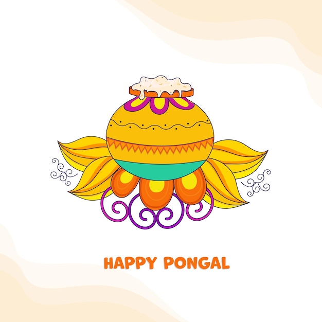 진흙 냄비에 전통적인 요리와 흰색 배경에 꽃 행복 Pongal 축 하 포스터 디자인.