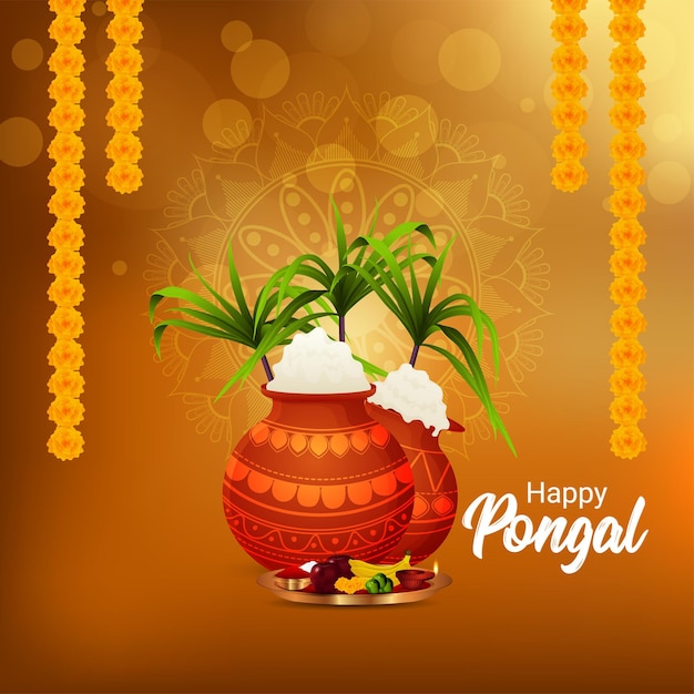 Концепция дизайна happy pongal с креативным горшком с грязью и фоном