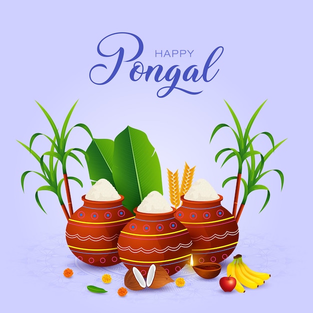 Vector happy pongal festival traditional elements