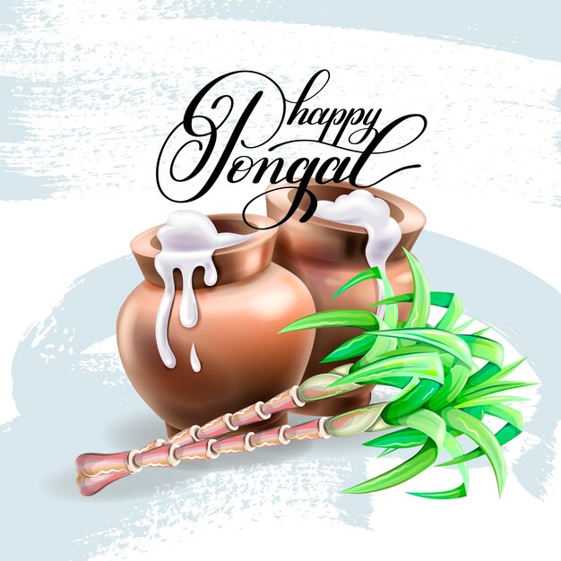 Happy pongal greeting card design to south indian harvest festival vector illustration