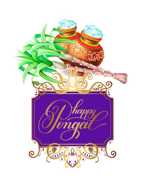 Cartolina d'auguri felice del pongal al festival del raccolto indiano del sud