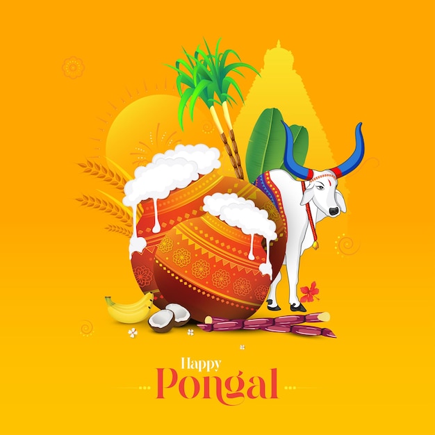 幸せな Pongal インドのお祭りの背景デザイン テンプレート