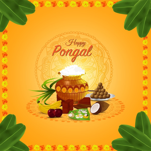 Happy pongal wishes greeting card and banner