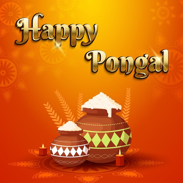 Happy pongal с кастрюлей и рисом