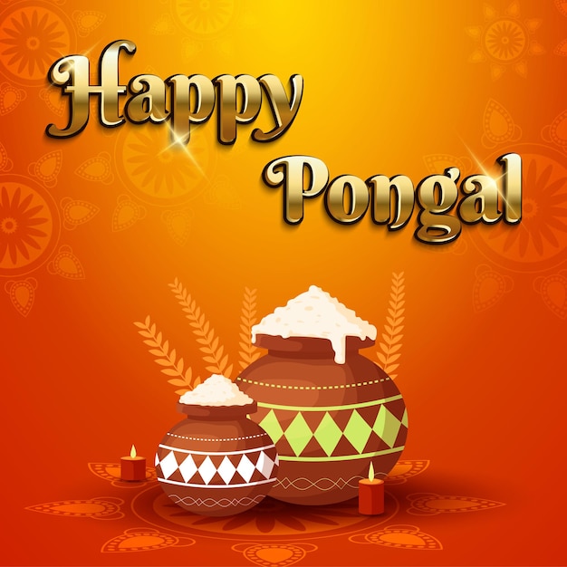 Happy Pongal with pot and rice